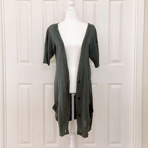 Free People LG Short Sleeve Cardigan-Blue/Green